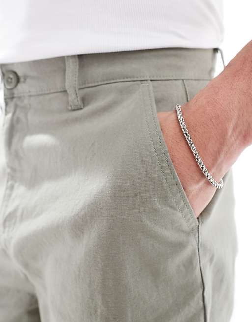 Asos ASOS DESIGN Mid Length Linen Blend Shorts In Khaki