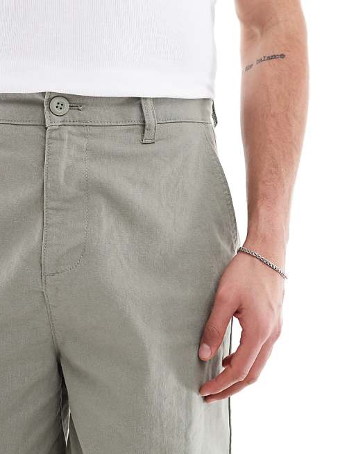 Asos ASOS DESIGN Mid Length Linen Blend Shorts In Khaki