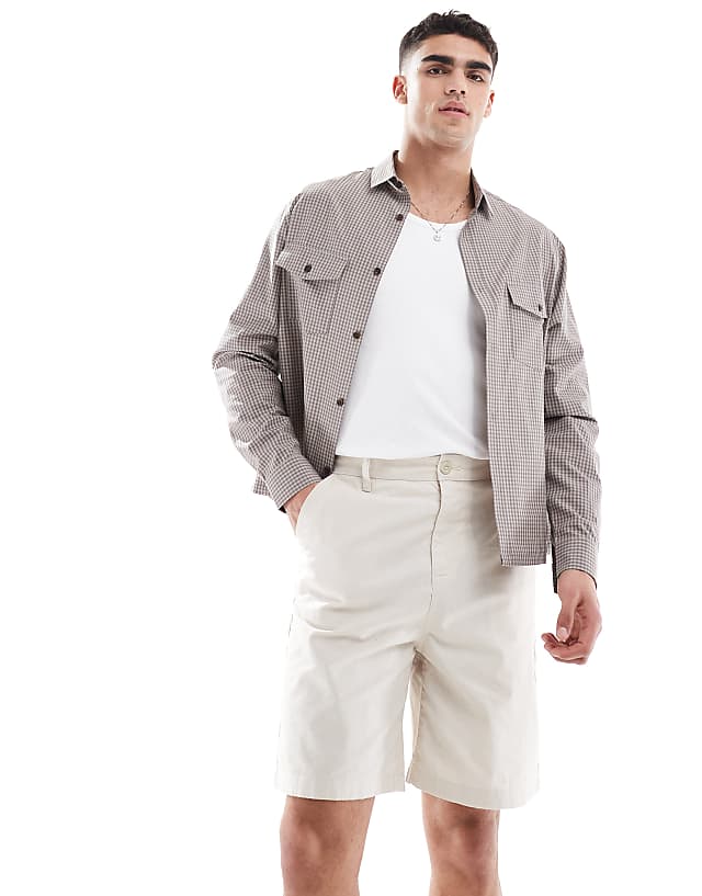 Asos ASOS DESIGN Mid Length Linen Blend Shorts In Stone