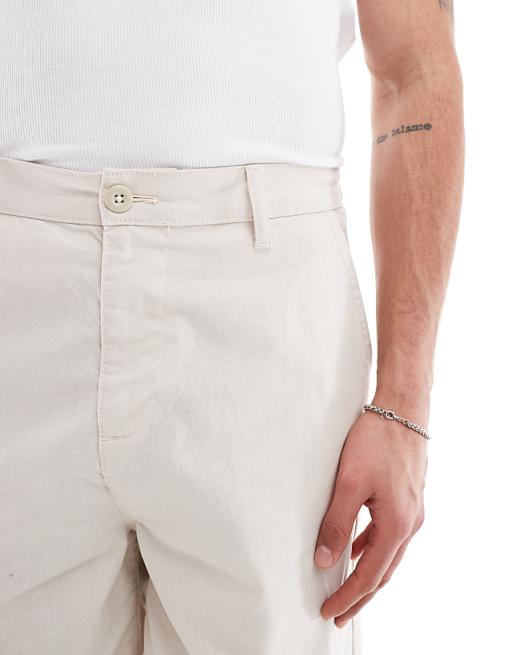 Asos ASOS DESIGN Mid Length Linen Blend Shorts In Stone