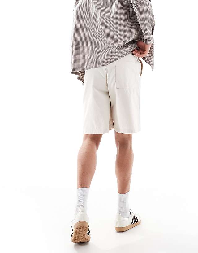 Asos ASOS DESIGN Mid Length Linen Blend Shorts In Stone