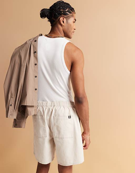 Asos ASOS DESIGN Mid Length Pull On Linen Blend Short In Stone