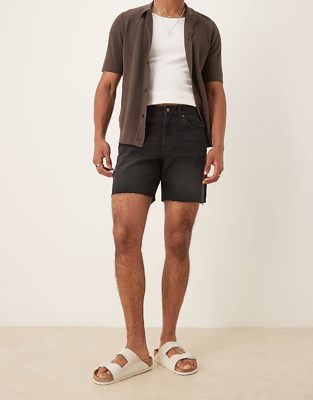 Asos ASOS DESIGN Mid Length Slim Denim Shorts In Black