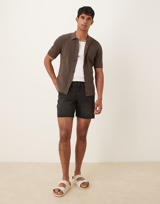 asos ASOS DESIGN mid length slim denim shorts in black