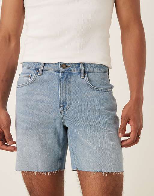 Asos ASOS DESIGN Mid Length Slim Denim Shorts In Light Wash Blue