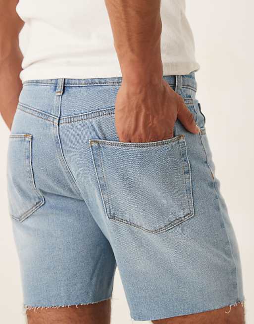 Asos ASOS DESIGN Mid Length Slim Denim Shorts In Light Wash Blue