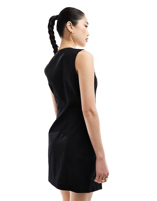 Asos ASOS DESIGN Mini Button Through Linen Waistcoat Dress In Black