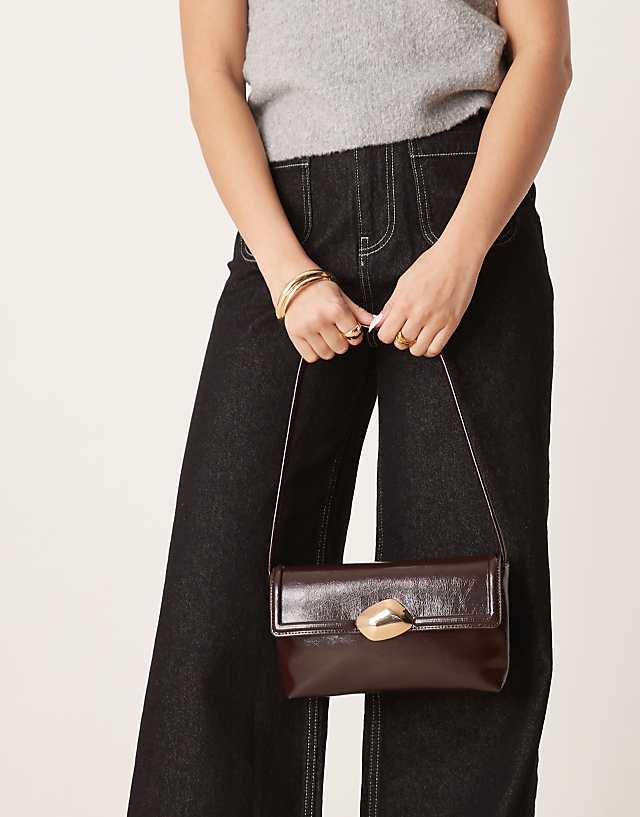 Asos ASOS DESIGN Molten Hardware Closure Shoulder Bag In Brown