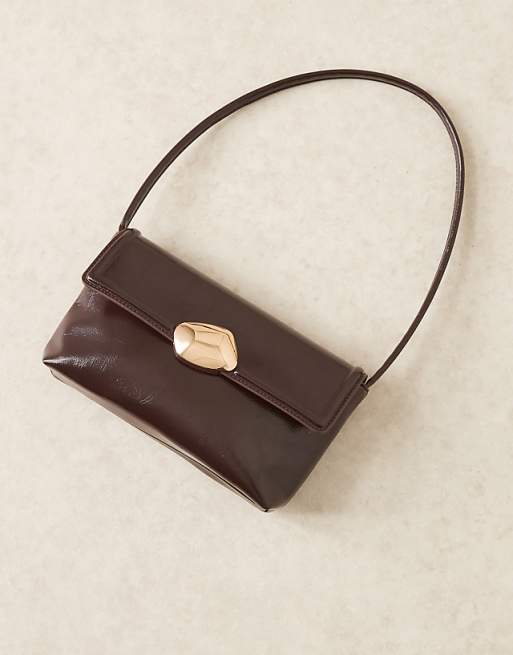 Asos ASOS DESIGN Molten Hardware Closure Shoulder Bag In Brown