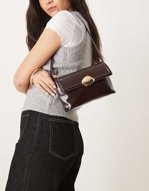 Asos ASOS DESIGN Molten Hardware Closure Shoulder Bag In Brown