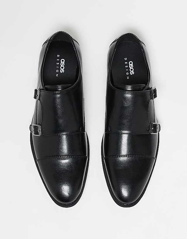 Asos ASOS DESIGN Monk Shoes In Black Faux Leather With Emboss Panel