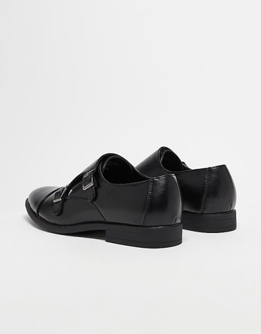 Asos ASOS DESIGN Monk Shoes In Black Faux Leather With Emboss Panel