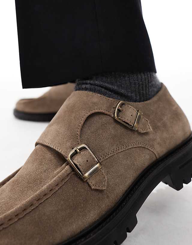 Asos ASOS DESIGN Monk Shoes In Stone With Cleated Sole