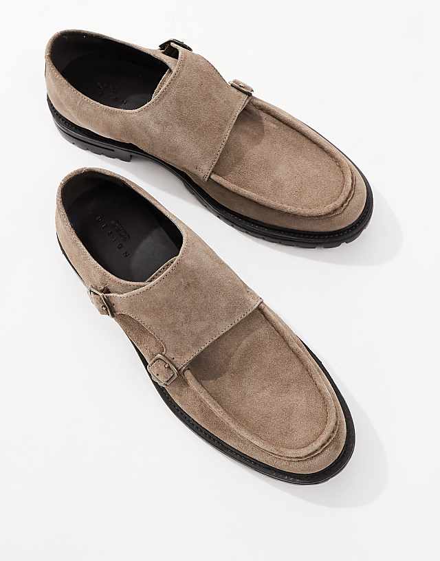 Asos ASOS DESIGN Monk Shoes In Stone With Cleated Sole