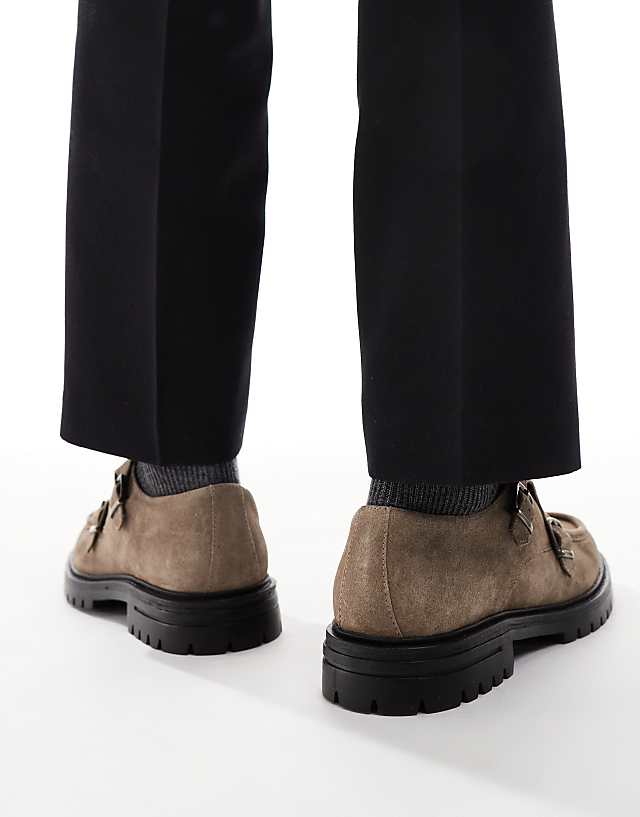 Asos ASOS DESIGN Monk Shoes In Stone With Cleated Sole
