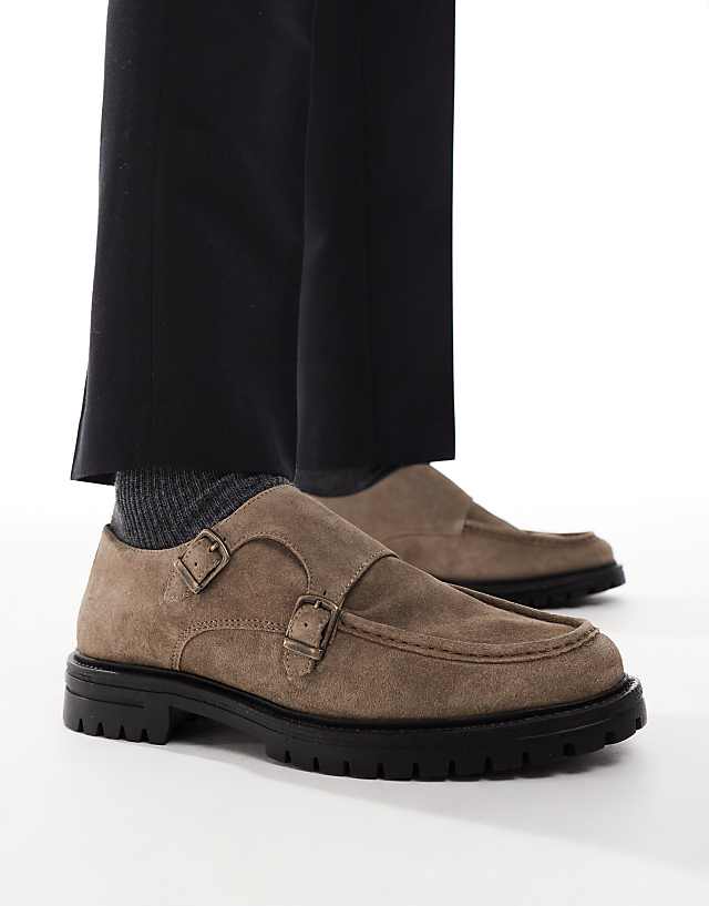 asos ASOS DESIGN monk shoes in stone with cleated sole