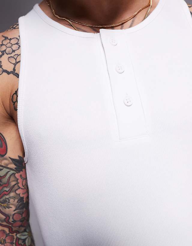 Asos ASOS DESIGN Muscle Fit Henley Rib Vest In White