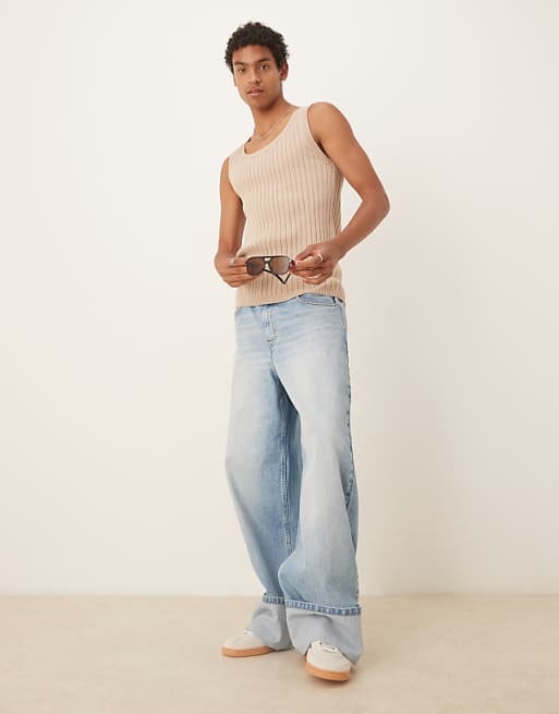 Asos ASOS DESIGN Muscle Fit Knitted Rib Vest In Stone