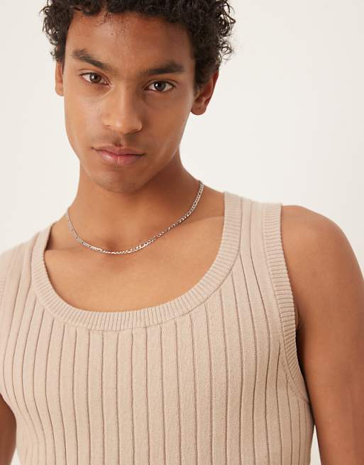 Asos ASOS DESIGN Muscle Fit Knitted Rib Vest In Stone