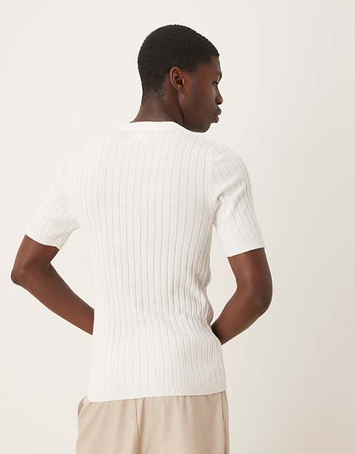 Asos ASOS DESIGN Muscle Fit Lightweight Knitted Rib T-shirt In White