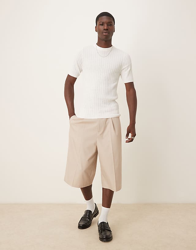 Asos ASOS DESIGN Muscle Fit Lightweight Knitted Rib T-shirt In White
