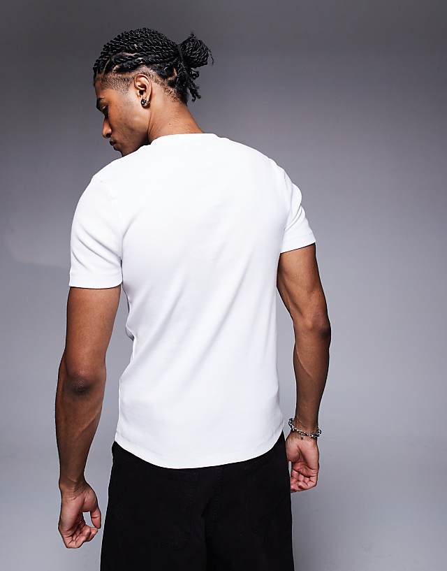 Asos ASOS DESIGN Muscle Fit Rib T-shirt With Henley Neck In White