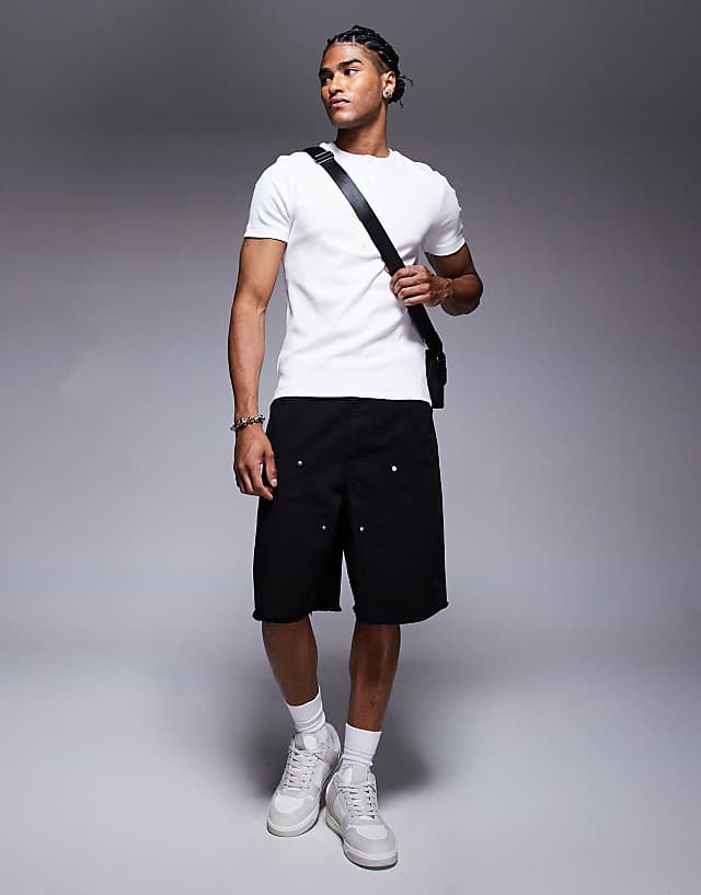 Asos ASOS DESIGN Muscle Fit Rib T-shirt With Henley Neck In White