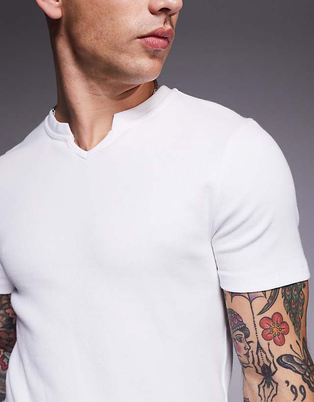 Asos ASOS DESIGN Muscle Fit Rib T-shirt With Notch Neck In White