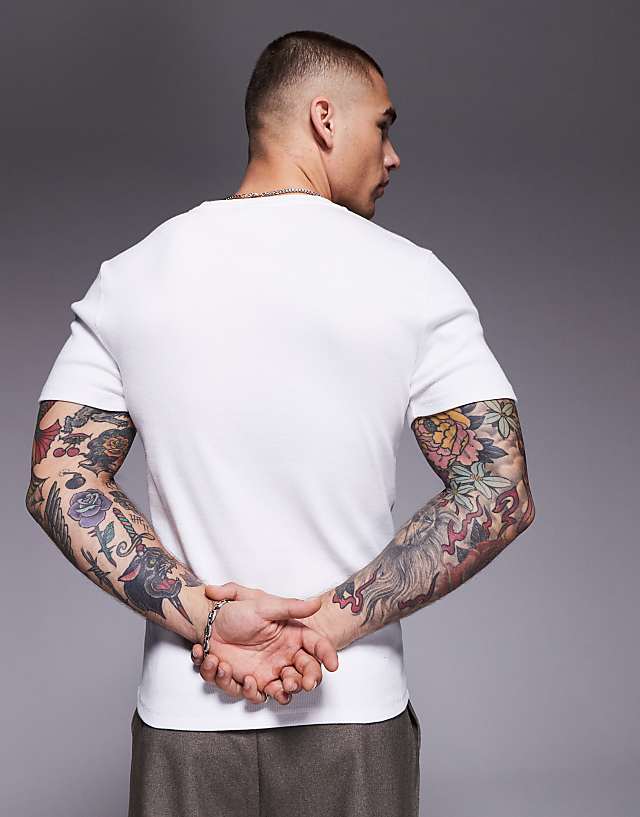 Asos ASOS DESIGN Muscle Fit Rib T-shirt With Notch Neck In White