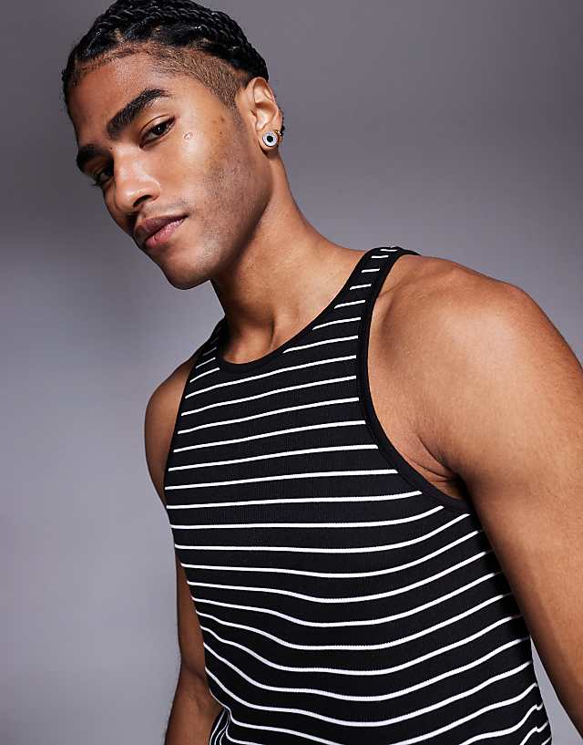 Asos ASOS DESIGN Muscle Fit Vest In Black And White Stripe