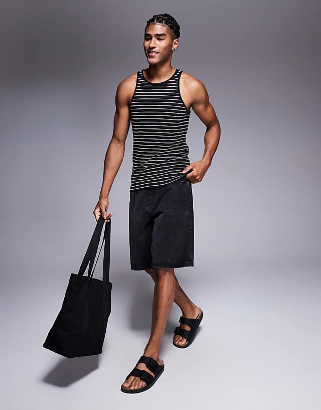 Asos ASOS DESIGN Muscle Fit Vest In Black And White Stripe