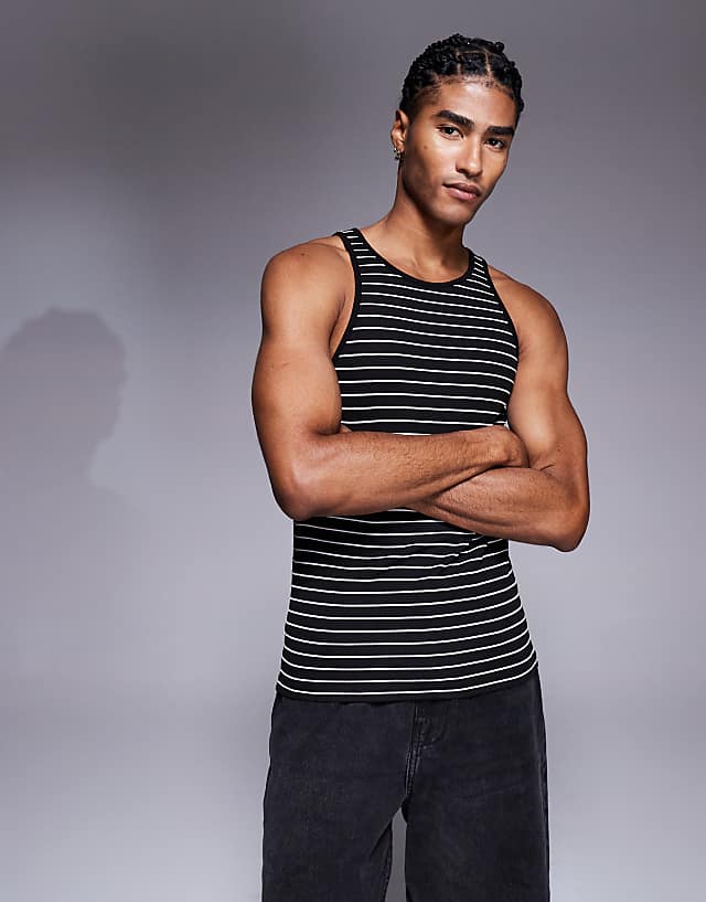 asos ASOS DESIGN muscle fit vest in black and white stripe