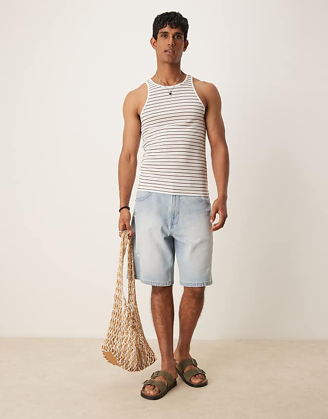 Asos ASOS DESIGN Muscle Fit Vest In White And Brown Stripe
