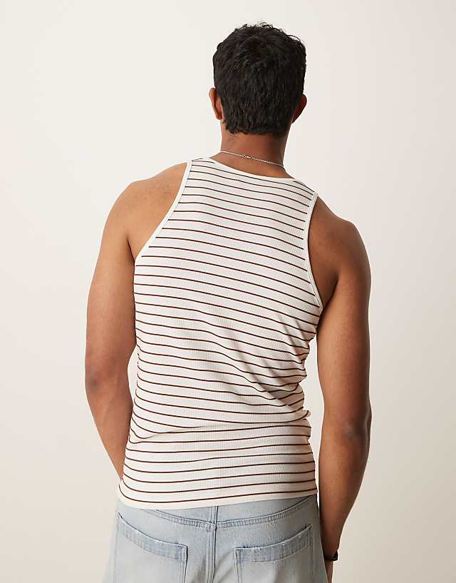 Asos ASOS DESIGN Muscle Fit Vest In White And Brown Stripe