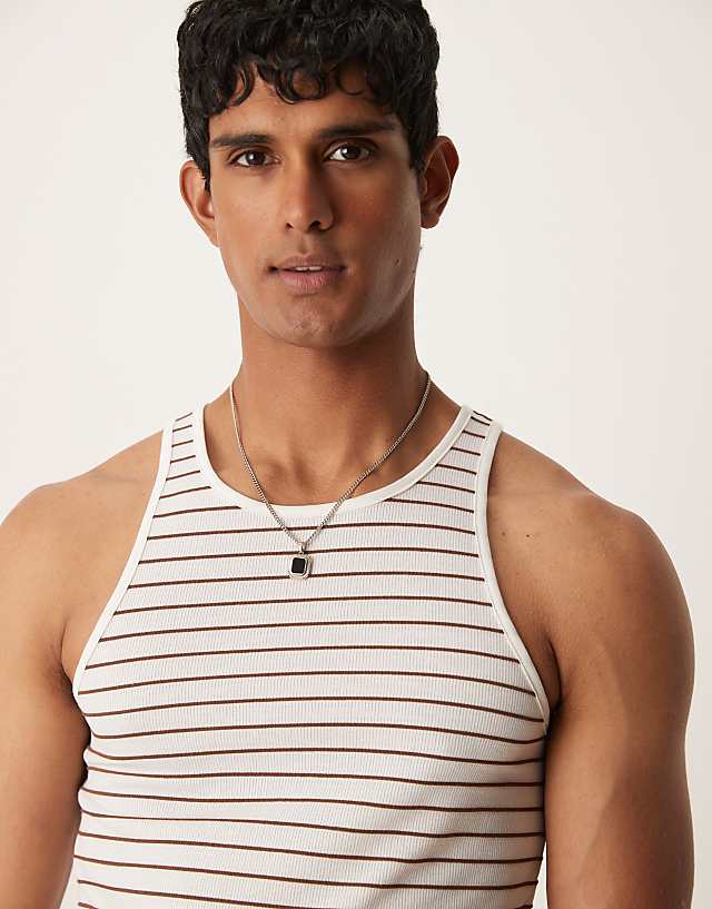 Asos ASOS DESIGN Muscle Fit Vest In White And Brown Stripe