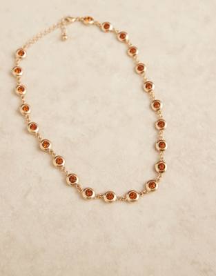 Asos ASOS DESIGN Necklace With Faux Amber Stone In Brushed Gold Tone