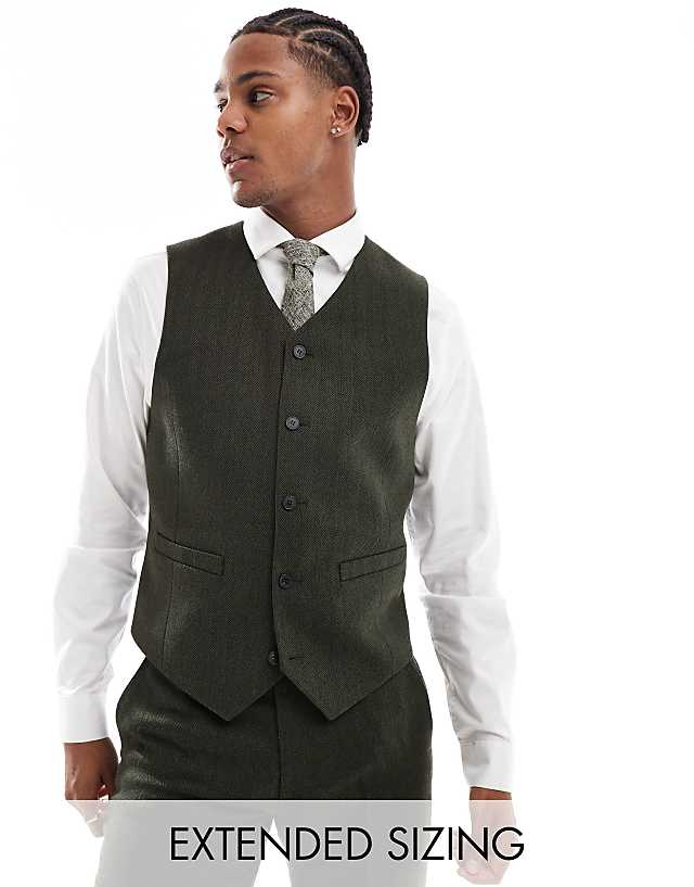 Asos ASOS DESIGN New Skinny Suit In Wool Blend Olive Green Herringbone