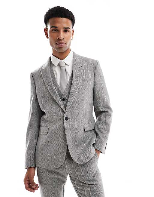 Asos ASOS DESIGN New Skinny Wool Blend Suit In Grey Herringbone