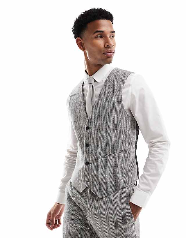 Asos ASOS DESIGN New Skinny Wool Blend Suit In Grey Herringbone