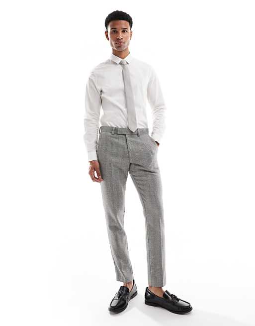 Asos ASOS DESIGN New Skinny Wool Blend Suit In Grey Herringbone