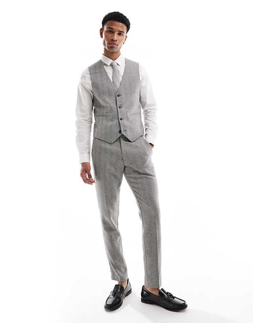 asos ASOS DESIGN new skinny wool blend suit in grey herringbone