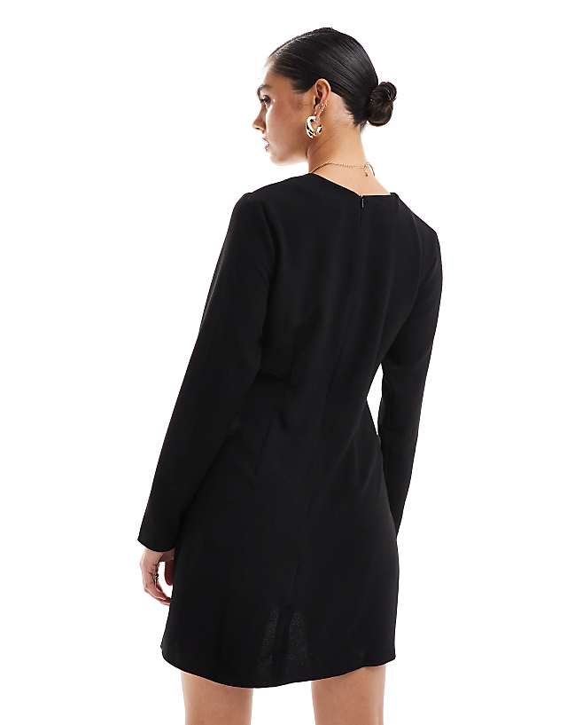 Asos ASOS DESIGN Nipped In Waist Long Sleeve Mini Dress In Black