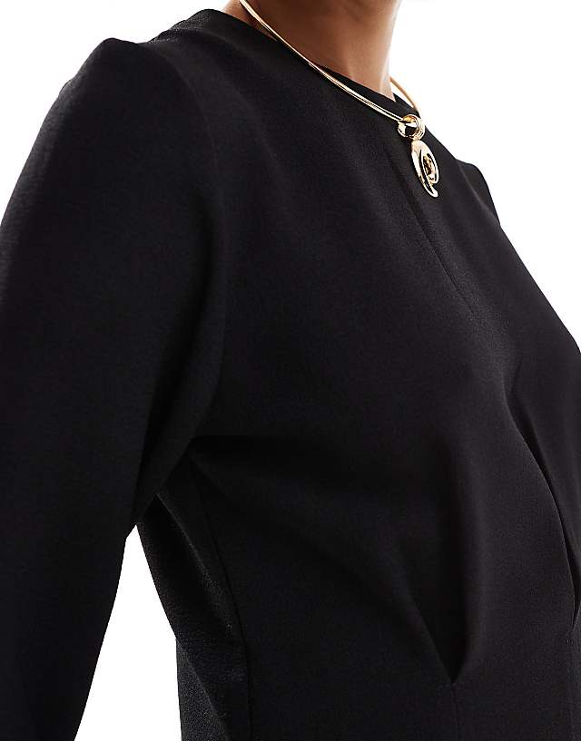 Asos ASOS DESIGN Nipped In Waist Long Sleeve Mini Dress In Black