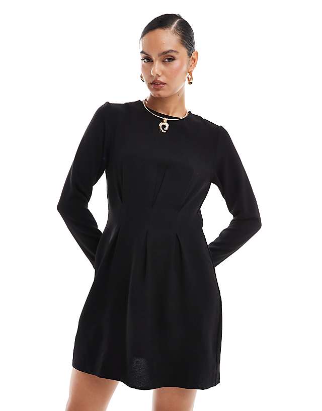 Asos ASOS DESIGN Nipped In Waist Long Sleeve Mini Dress In Black
