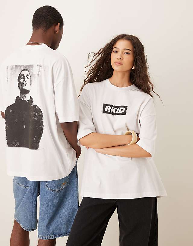 asos ASOS DESIGN OASIS unisex oversized license t-shirt with RKID Liam print in white