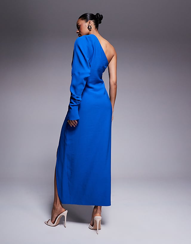 Asos ASOS DESIGN One Shoulder Drape Midaxi Dress In Bright Blue