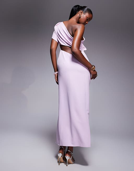 Asos ASOS DESIGN One Shoulder Fold-over Maxi Dress In Soft Pink