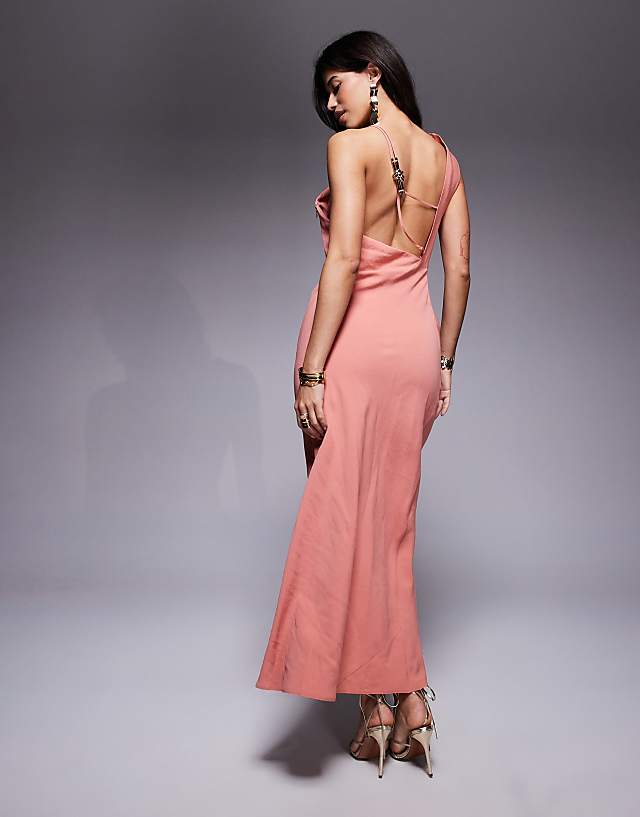Asos ASOS DESIGN One Shoulder Midi Dress With Back Trim Detail In Pink