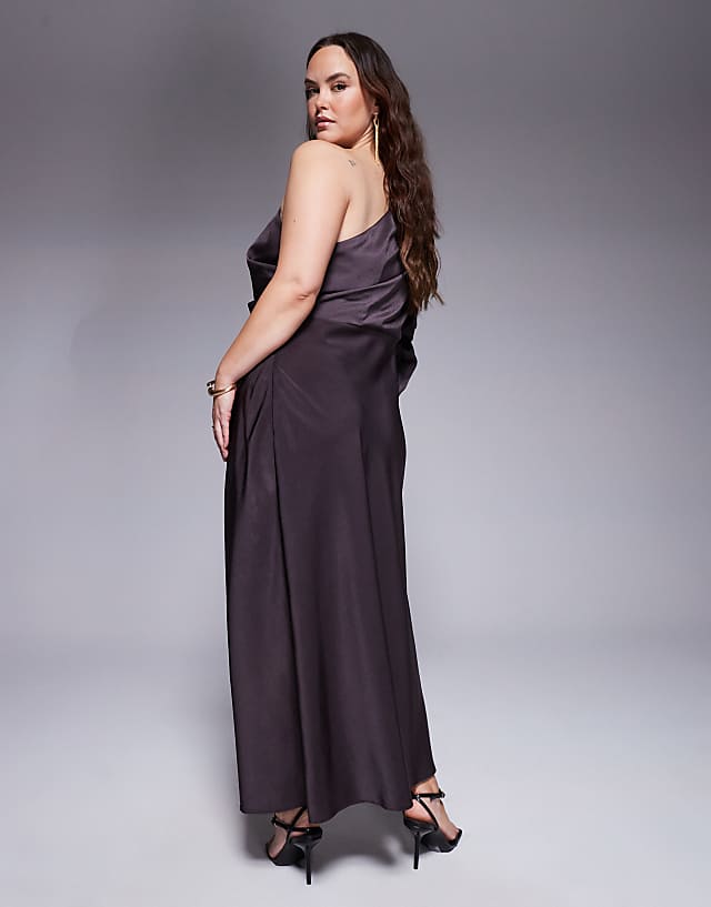 Asos ASOS DESIGN One Shoulder Pleated Maxi Dress In Chocolate
