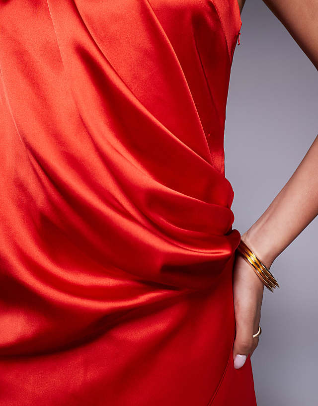 Asos ASOS DESIGN One Shoulder Wrap Front Mini Dress In Red